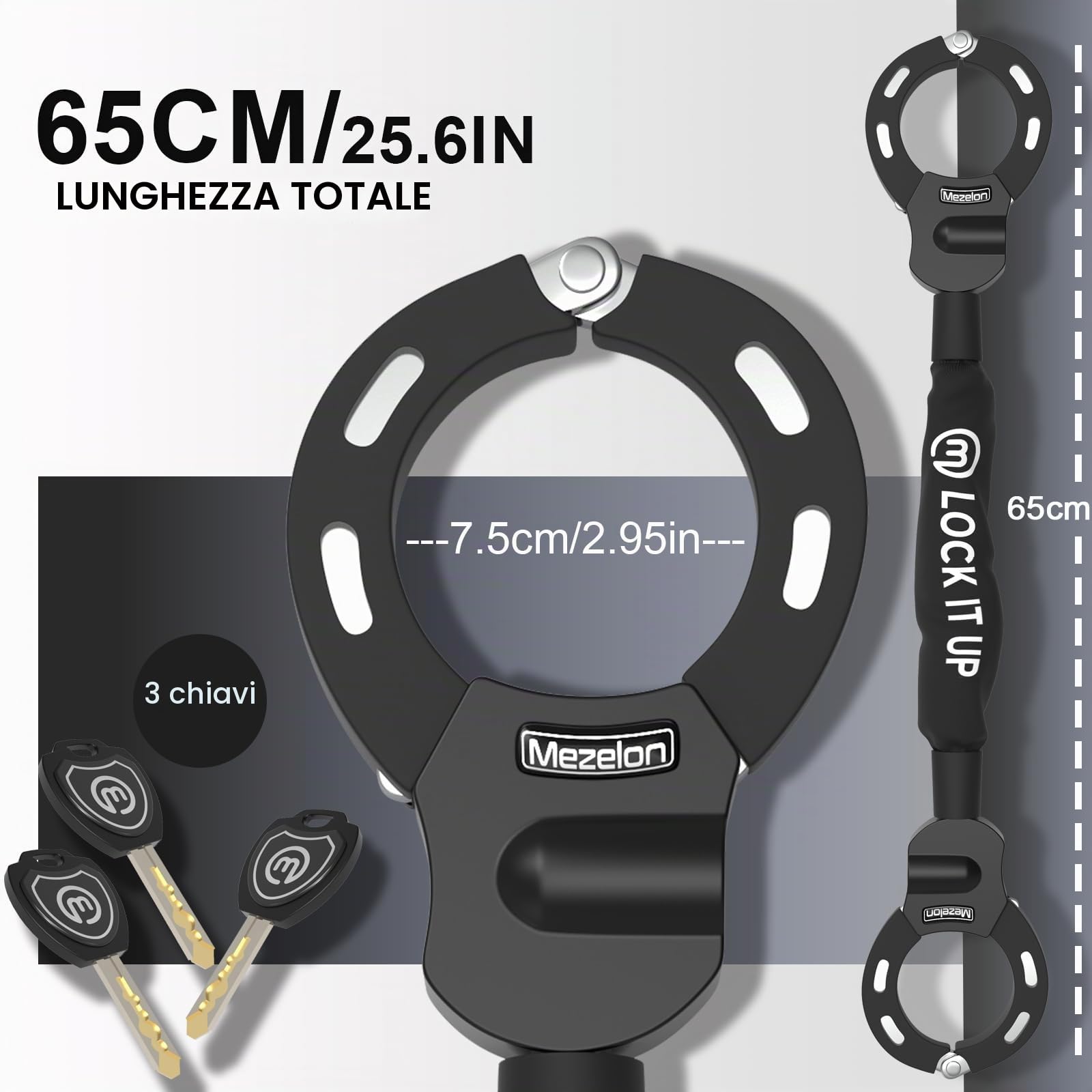 Mezelon® Lucchetto per Monopattino Elettrico, Manette Antifurto per Bici, E-bike, Moto con Borsa Impermeabile da 3L, Accessori Serratura Monopattino Elettrico