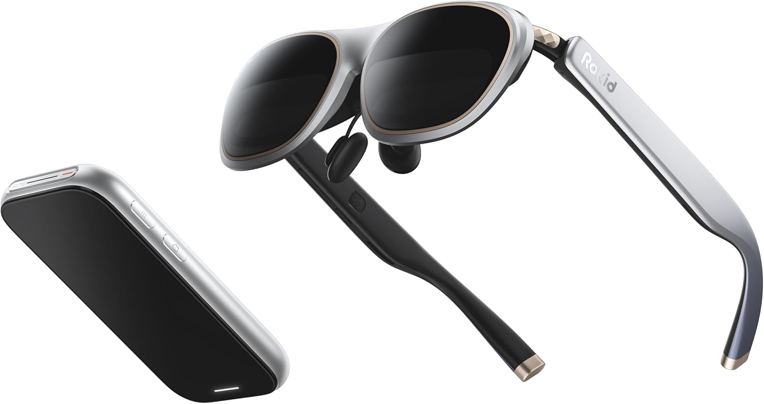 Rokid AR Spatial Silver AR Glasses with Triple Display for Spatial Computing 150 50 FOV 120 Hz 3DoF IPD and 0-600 Diopter Myopia Correction Access to Thousands of Apps