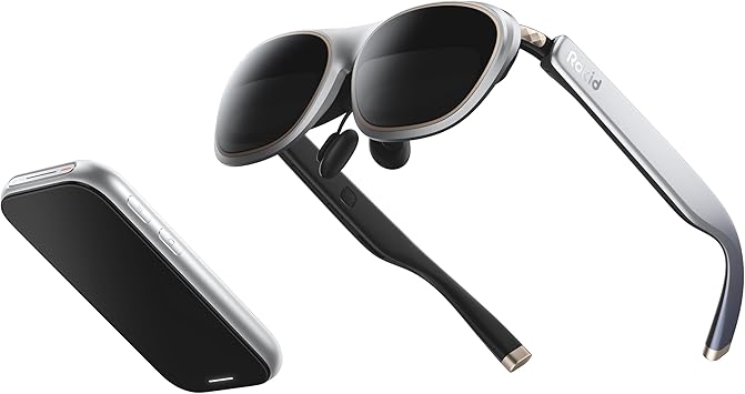 Rokid AR Spatial Silver Max2 AR Glasses & Station2 Spatial Computer with 360" Micro-OLED 3-Screen Display, 120Hz OLED, 600 Nits, Multi-Tasking for Work & Gaming