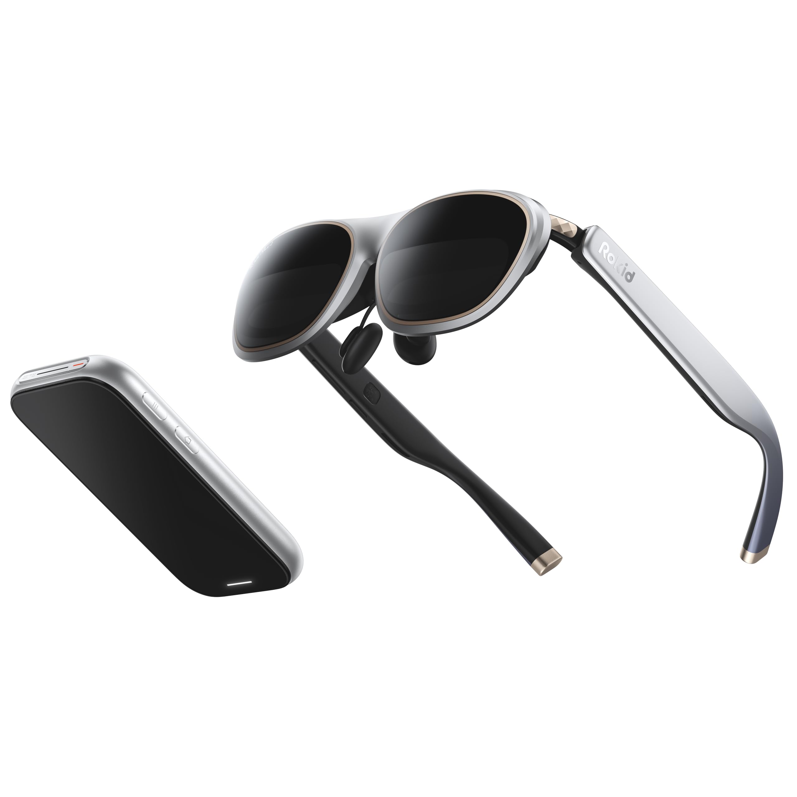 Rokid AR Spatial Silbern, AR-Brille mit dreifachem Display für räumliches Computing, 150" 50° FOV, 120 Hz, 3DoF, IPD- und 0–600-Dioptrien-Myopie-Korrektur, Zugriff auf Tausende Apps