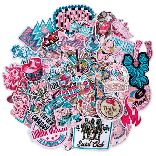 ZIFTY 36Pcs Iron on Patches for Clothes Hat Western Cowgirl Pink Embroidered Patches for Backpacks Applique Aesthetic Stuff Bulk for Clothing Jackets Jeans Hats DIY Accessories