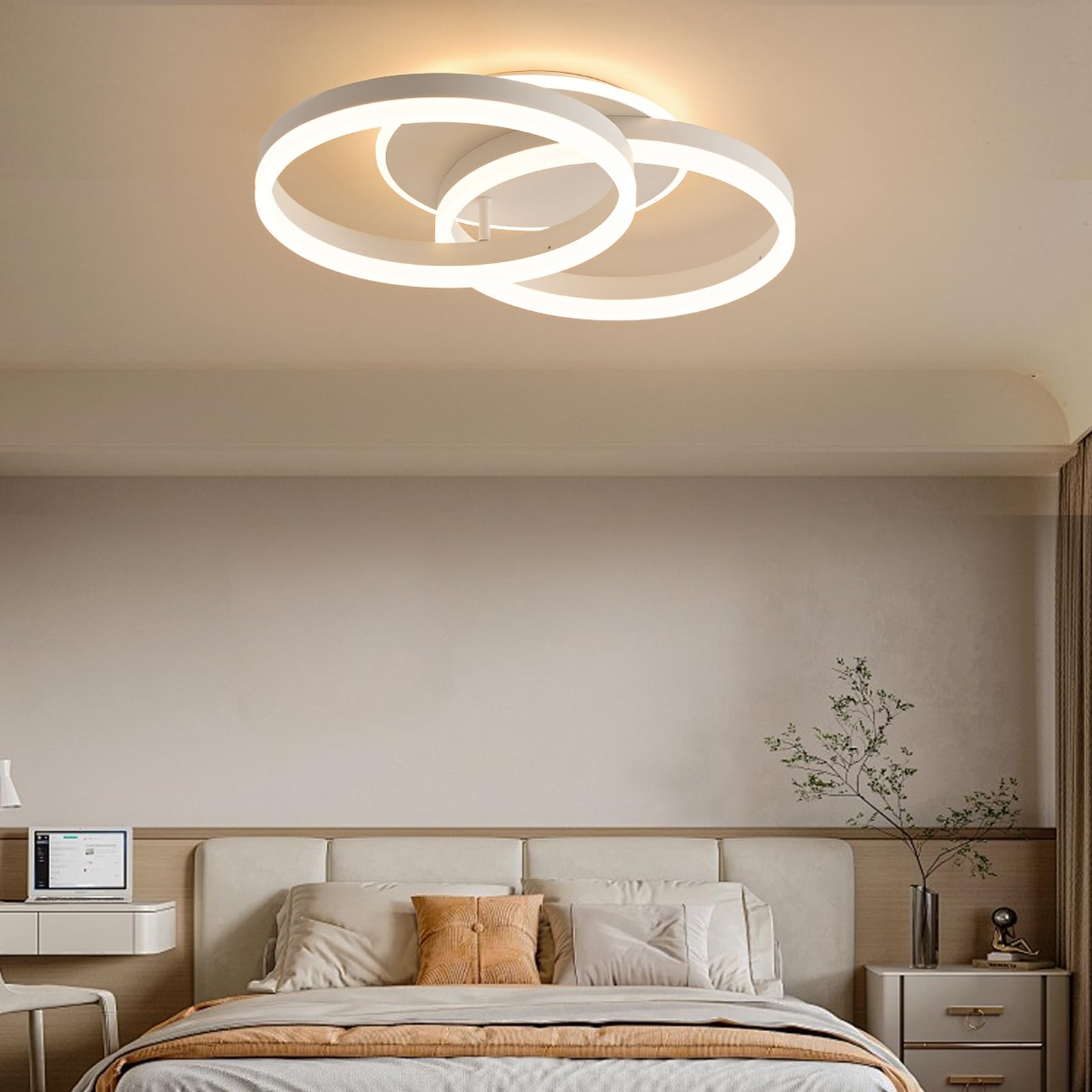 Smart Plafoniera LED Alexa, φ50 cm Design 2 Ring, Lampada da Soffitto 36W, Dimmerabile con Telecomando, Metallo+Acrilico, per Cucina, Camera da letto, Sala da Pranzo Bianco