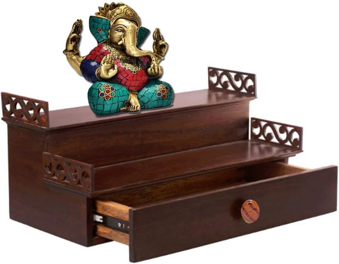 Aarsun Wall Temple | Wall Shelf | Wall Mounted Wooden Temple | Pooja Mandir in Wood