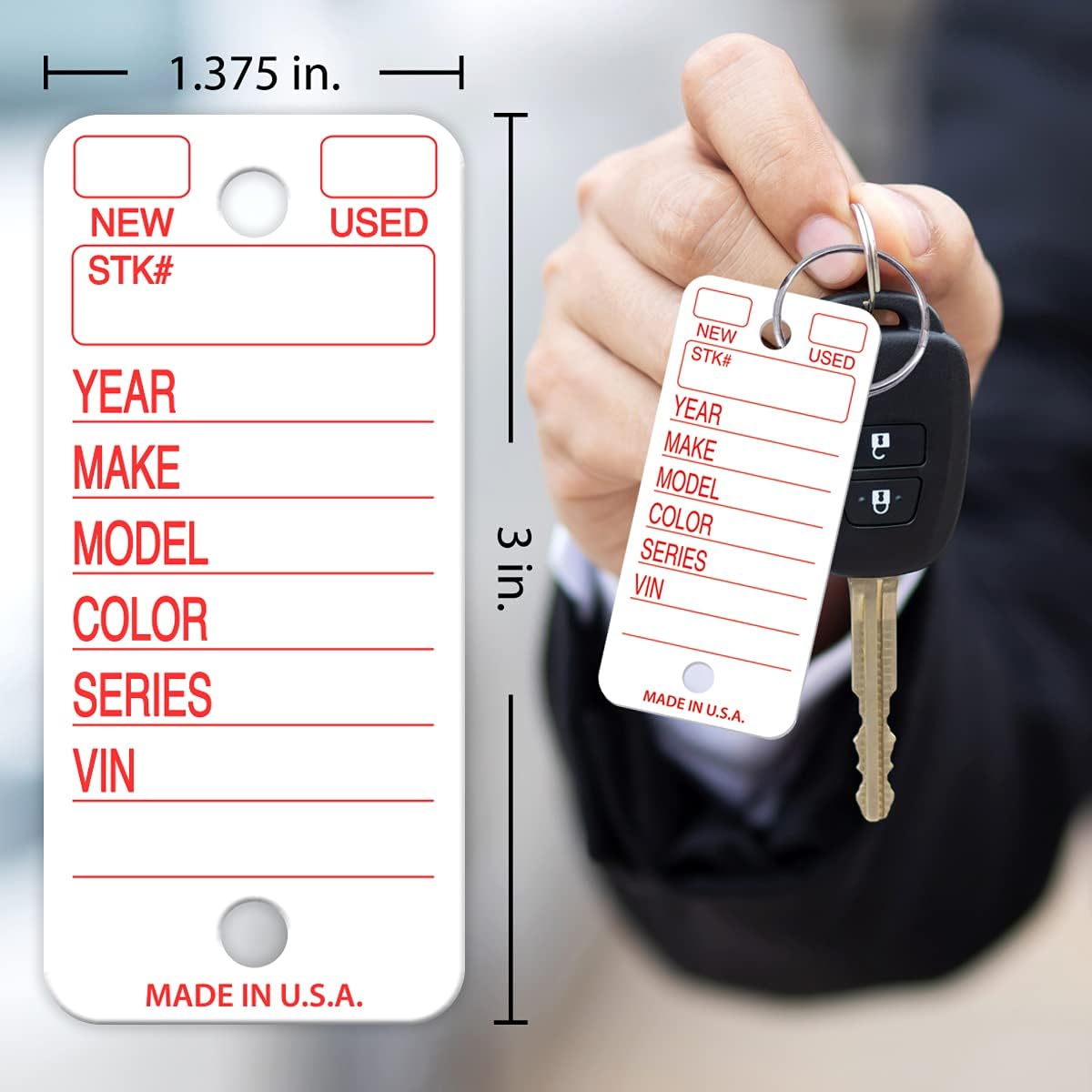 Versa-Tags 250 Tear-Proof Poly Key Tags - Plastic Key Tags for Automotive, Truck, or RV Dealerships (White), Made in USA