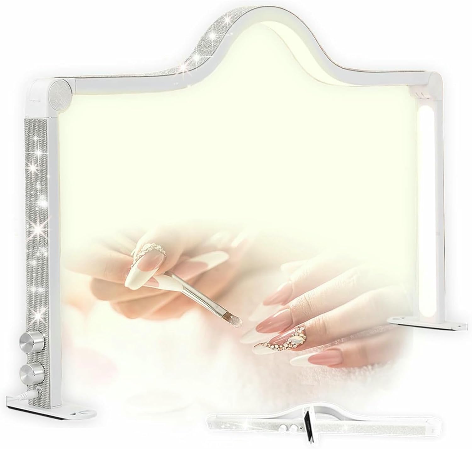 LED Foldable Nail Desk Lamp, Square Bright Half Moon Light for Nail Desk, 3 Color Modes Nail Tech Light, Stepless Adjustment Manicure Table Lamp, for Beauty/Eyelashes