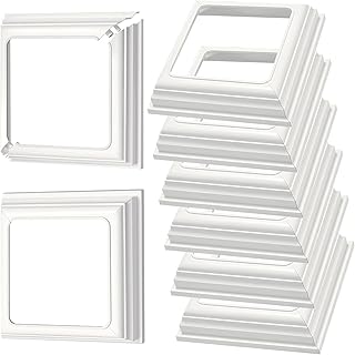 8 Packs 4 Inch Vinyl Post Skirt/England Style Fence Post Cups White PVC Post Column Wraps Porch Two Piece England Base Trim Ring Railing for Wood Vinyl Post, Stair Rails, Fence Deck Stairs Rails (8)