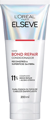 L'Oréal Paris Elseve Bond Repair Condicionador Reparação Molecular com Ácido Cítrico, Sela Cutículas e Reconstrói Ligações, Devolve Força, Brilho e Maciez aos Cabelos Danificados, 200ml