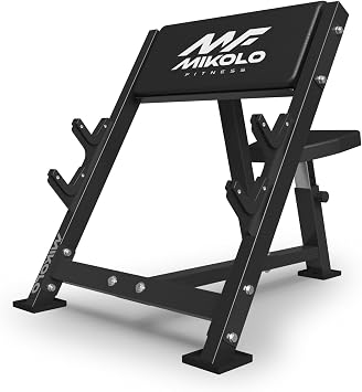Mikolo Preacher Curl Bench, Seated Arm Isolated Barbell Dumbbell Bicep Station, Bicep Curl Machine with 2 Bar Holders for Home Gym