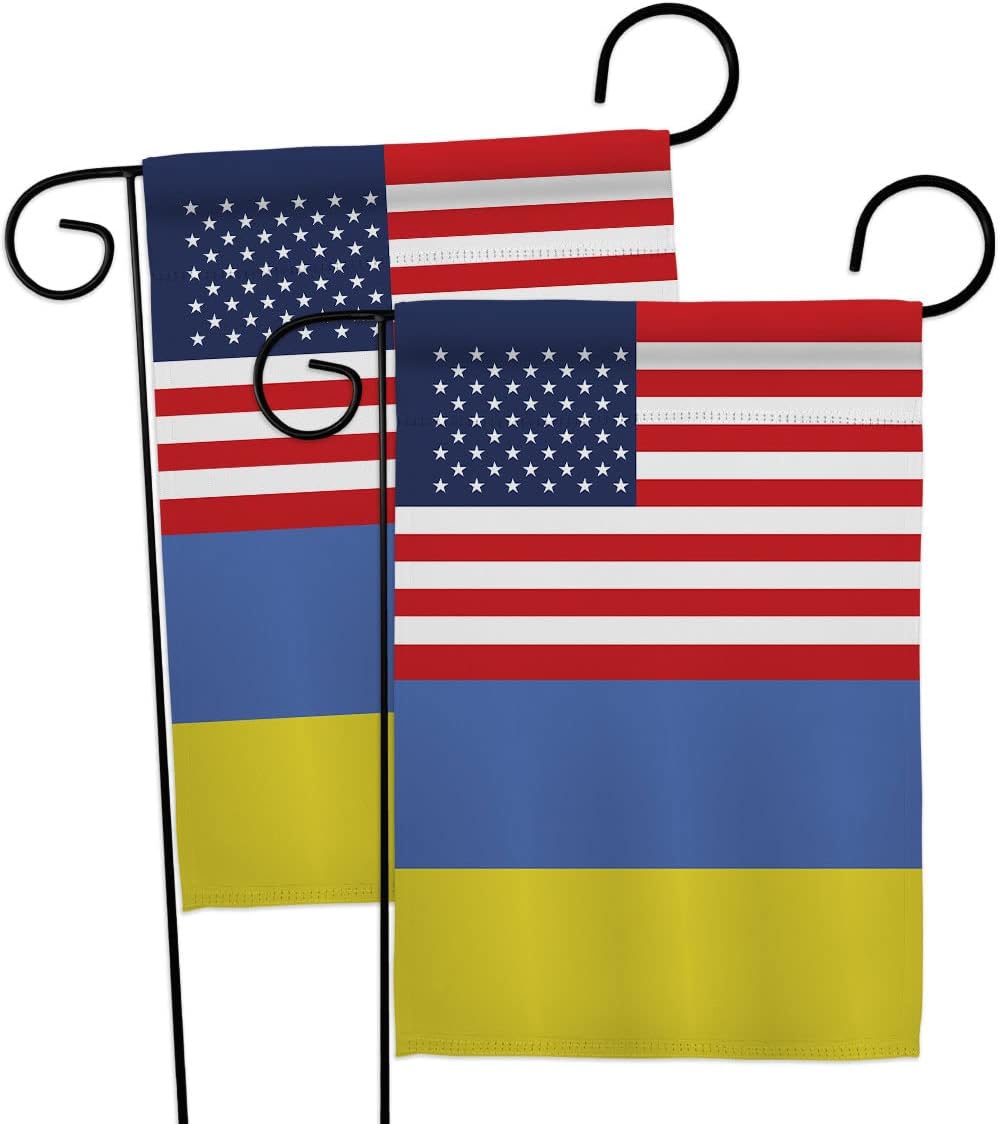 Ukraine US Friendship House Flag Dowel Set Regional USA American Alliance World Country Particular Area Small Decorative Gift Yard Banner Double-Sided Made In 28 X 40