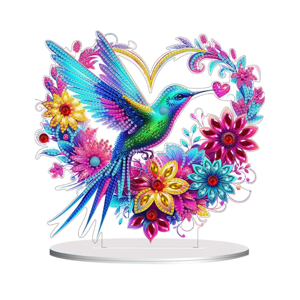 Awesocrafts Diamond Art Table Top Ornaments Bird Wreath, 5D Diamond Painting Tabletop Decorations Special Shape Crystal Art Christmas Desktop Decor (Bird)