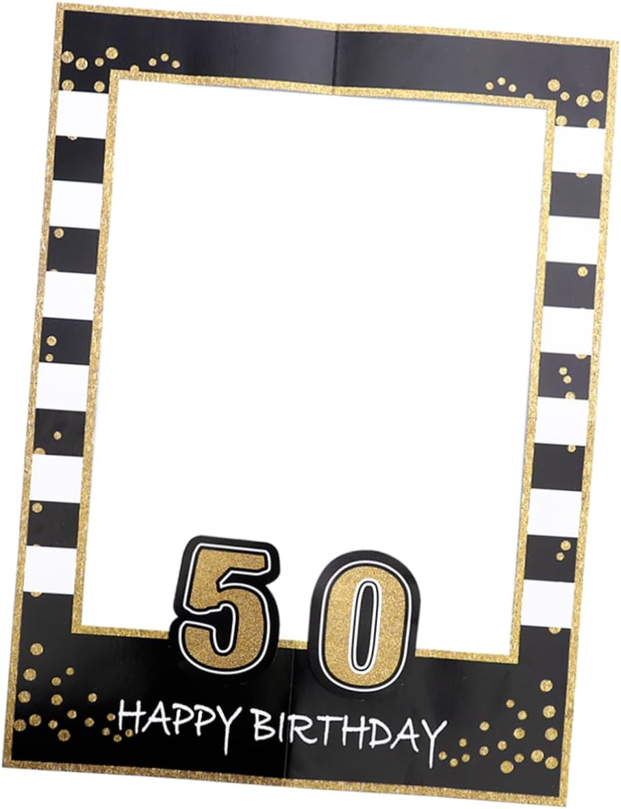 Healifty Golden Glitter Birthday Photo Frame Prop Paper Selfie Party Accessory Funny Photo Booth Decor for Adults