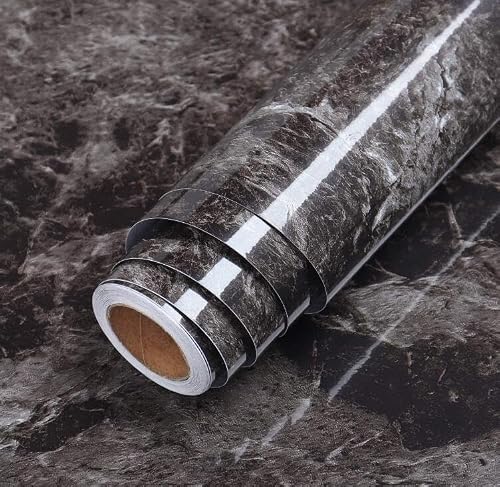 LaCheery 15.8inx46ft Black Marble Contact Paper for Bathroom Countertops Waterproof Black Marble Countertop Peel and Stick Contact Paper Marble Wallpaper Self Adhesive Desk Counter Top Wall Vinyl Roll