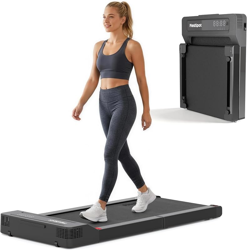 FLEXISPOT Foldable Walking Pad Treadmill for Home Office, Under Desk Treadmill with Fold-in-Half Design, Quiet Brushless Walking Experience, 264 LBS Capacity, Easy Storage, Black