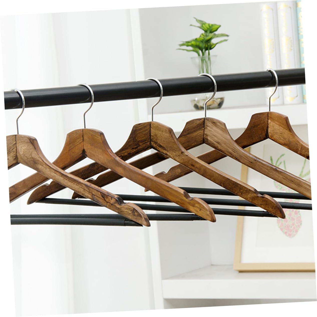 Heavy Duty Wooden Clothes Hangers 2 Pack Suit Hangers with Connector Hooks Non-Slip Bars for Coats Dresses