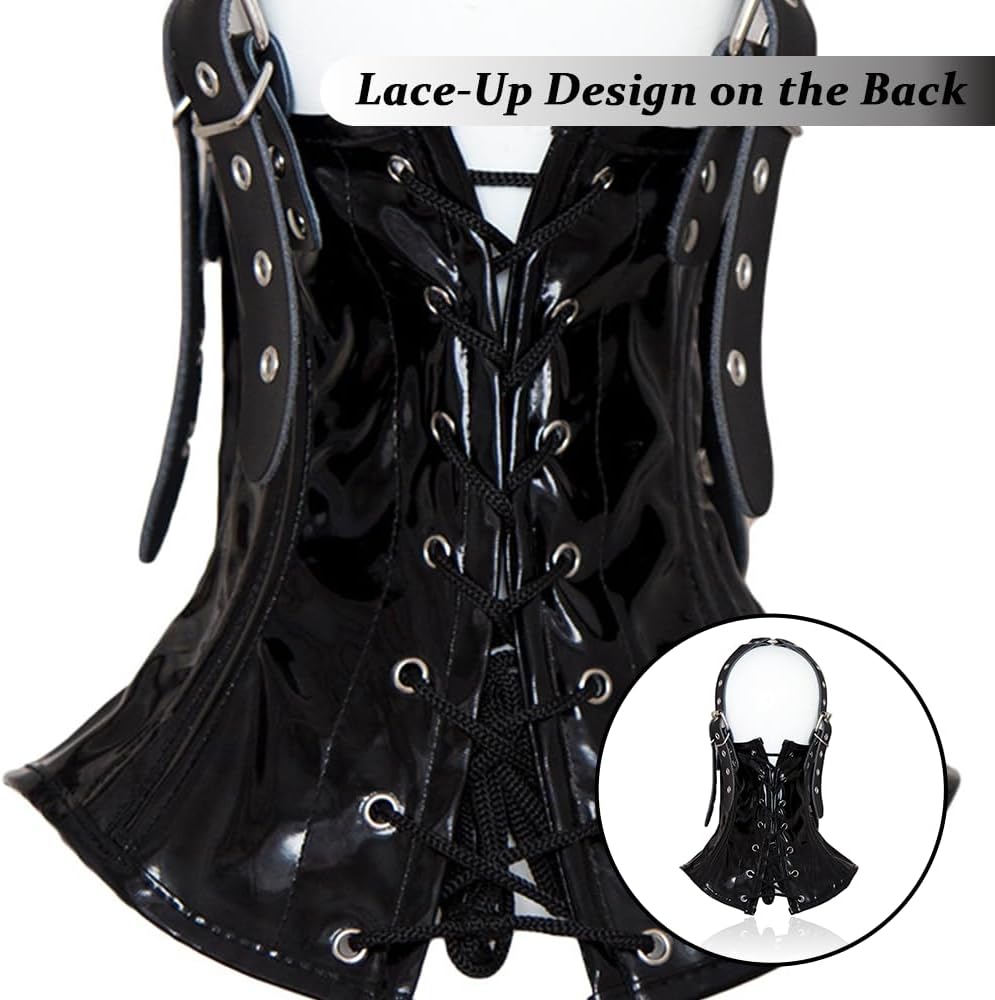 Half Face Mask Head Hood Patent Leather Lace Up Half Head Cover Face Mask, Erotic Fetish Lacing Half Face Headgear for Adults Couples Sex Bondage Restraints Flirt Slave Role Play BDSM SM Game Cosplay