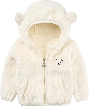Naiyafly Baby Boys Girls Fleece Jackets with Hood Zip Up Cute Bear Coats Fall Winter Warm Fuzzy Jacket with Ear Newborn Outwear for Toddler Infant Boys Girls 0-6 6-12 12-18 18-24 Months 2T 3T