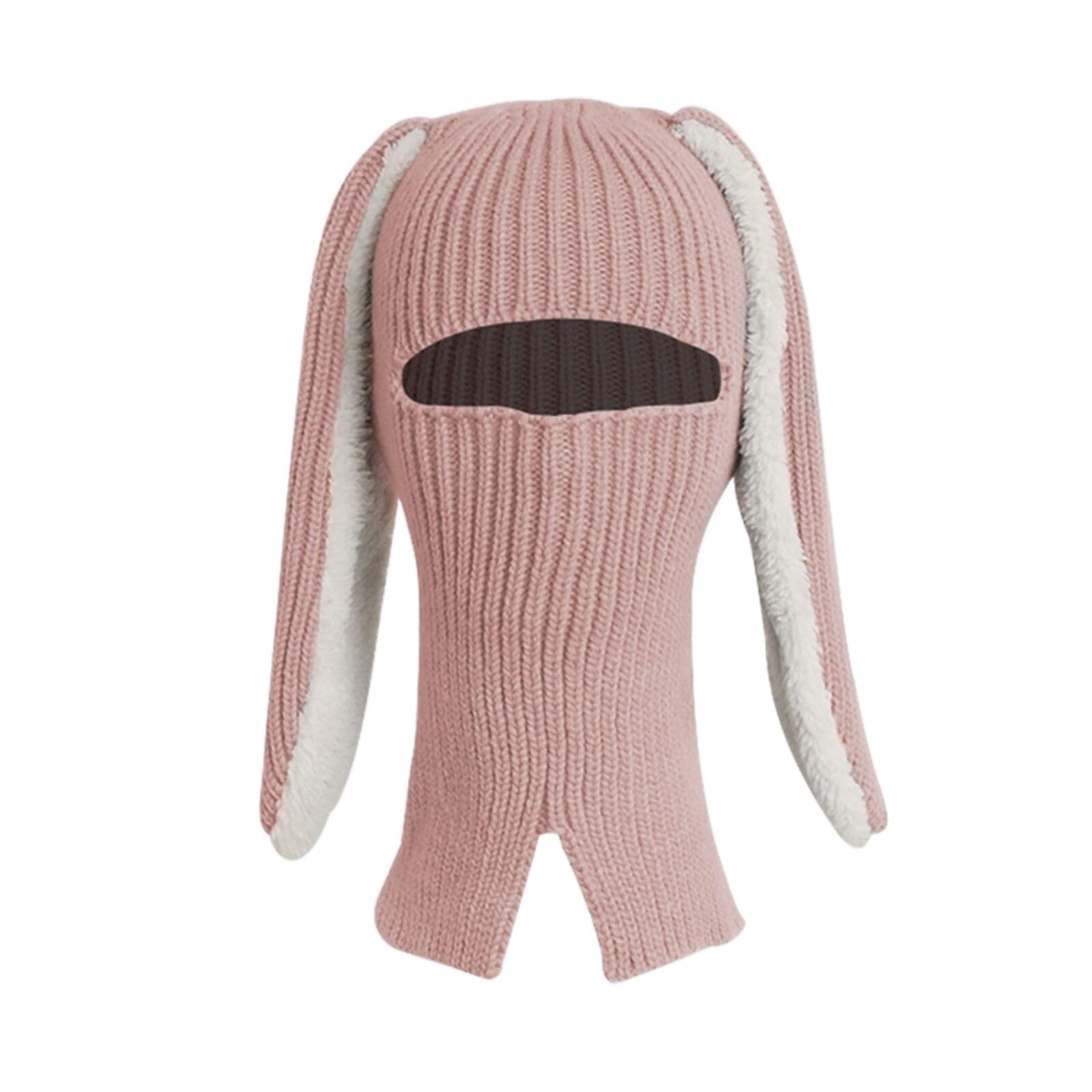 Cagoule tricotée lapin rose pour femme et fille, bonnet écharpe à longues oreilles d'hiver