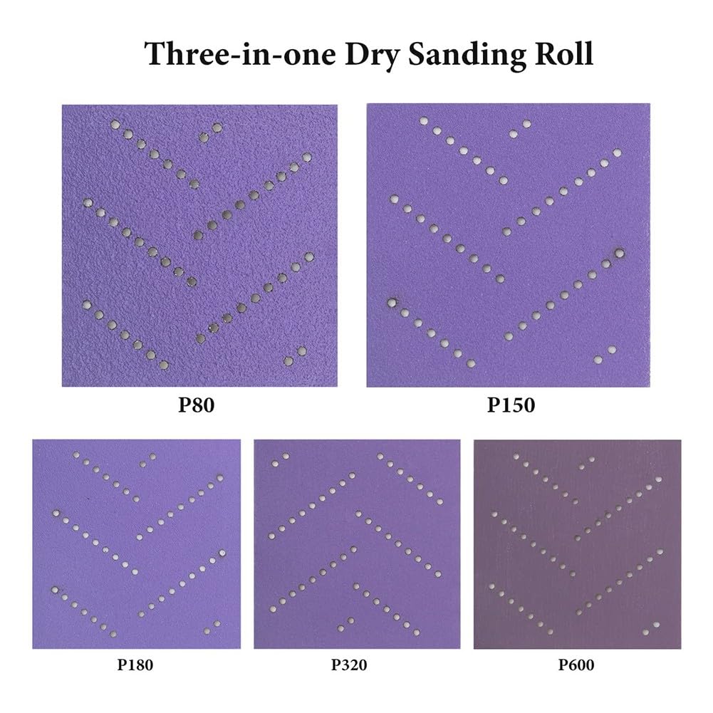 FABULETTA Para 1 rollo de papel de lija violeta de 12 m de largo, grano 80-600, rollo de papel de lija con varios agujeros para lijar madera y metal