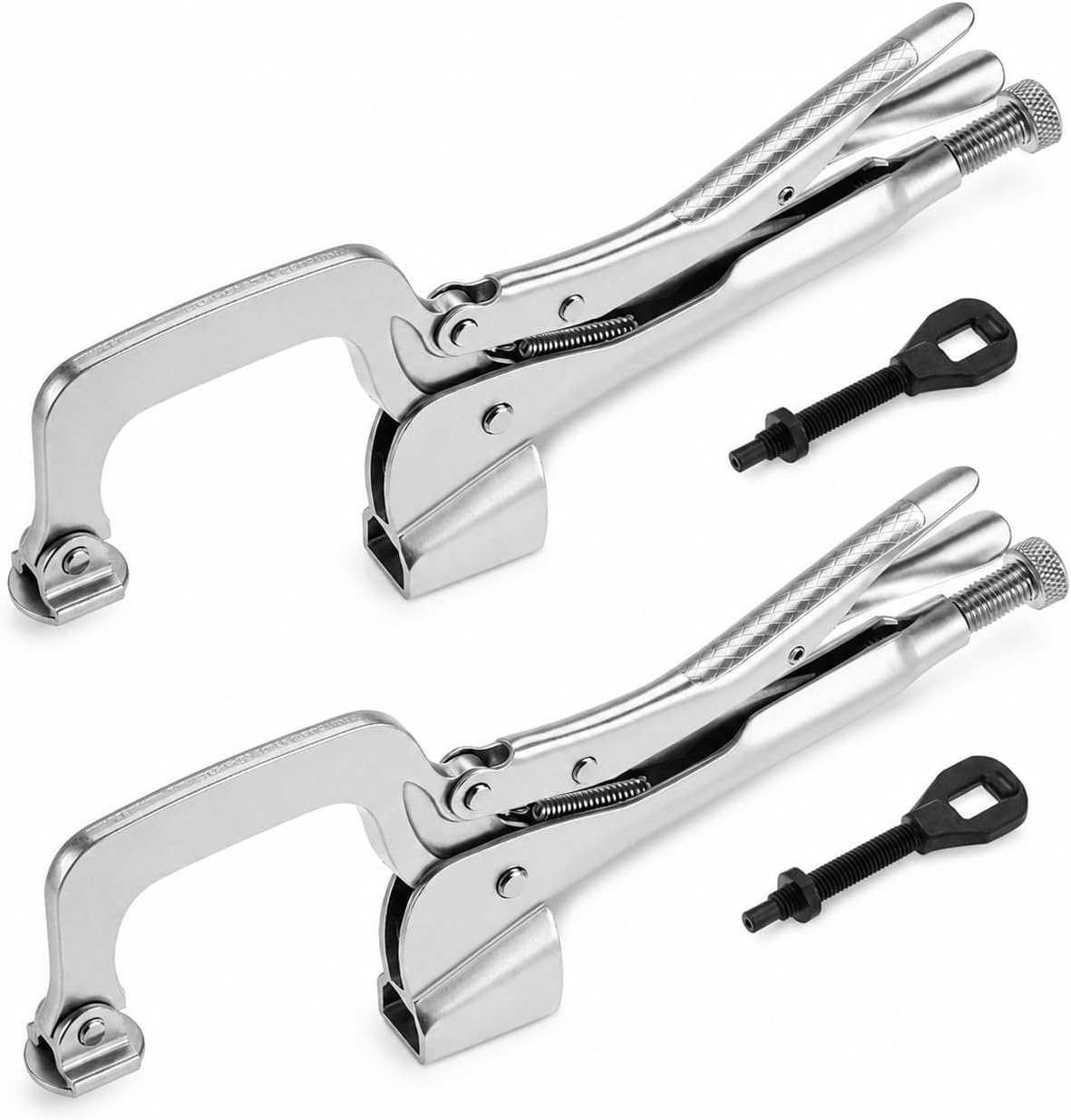 QWORK 11-Inch Bench Clamp with Quick Release, 2 Pack Pliers Welding Table Mount Locking C-Clamps, 4-Inch Jaw Capacity, for Woodworking, Drilling, Metalworking