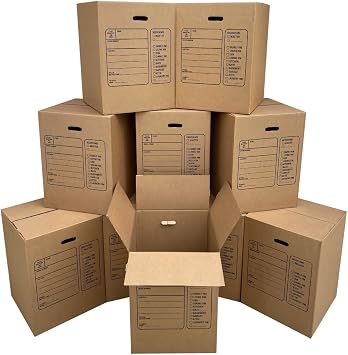 10 Premium Large Corrugated Moving Boxes with Handles, 18" x 18" x 24", Cardboard Boxes For Moving, Packing & Storage, Brown Large Boxes
