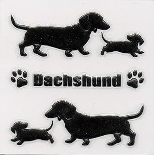 犬 蒔絵シール ステッカー【LOVE DOG ダックスフンド(親子) 黒 30mm】