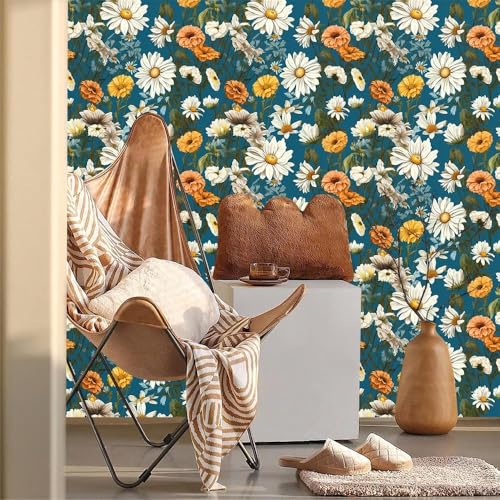 Image of Wallpaper Peel and Stick Vintage Flowers Leaves Birds Pattern Design Botanical Tropical Floral Textured Lotus Wall Decor Removable Waterproof Adeshive Wallpaper (Contact Paper)