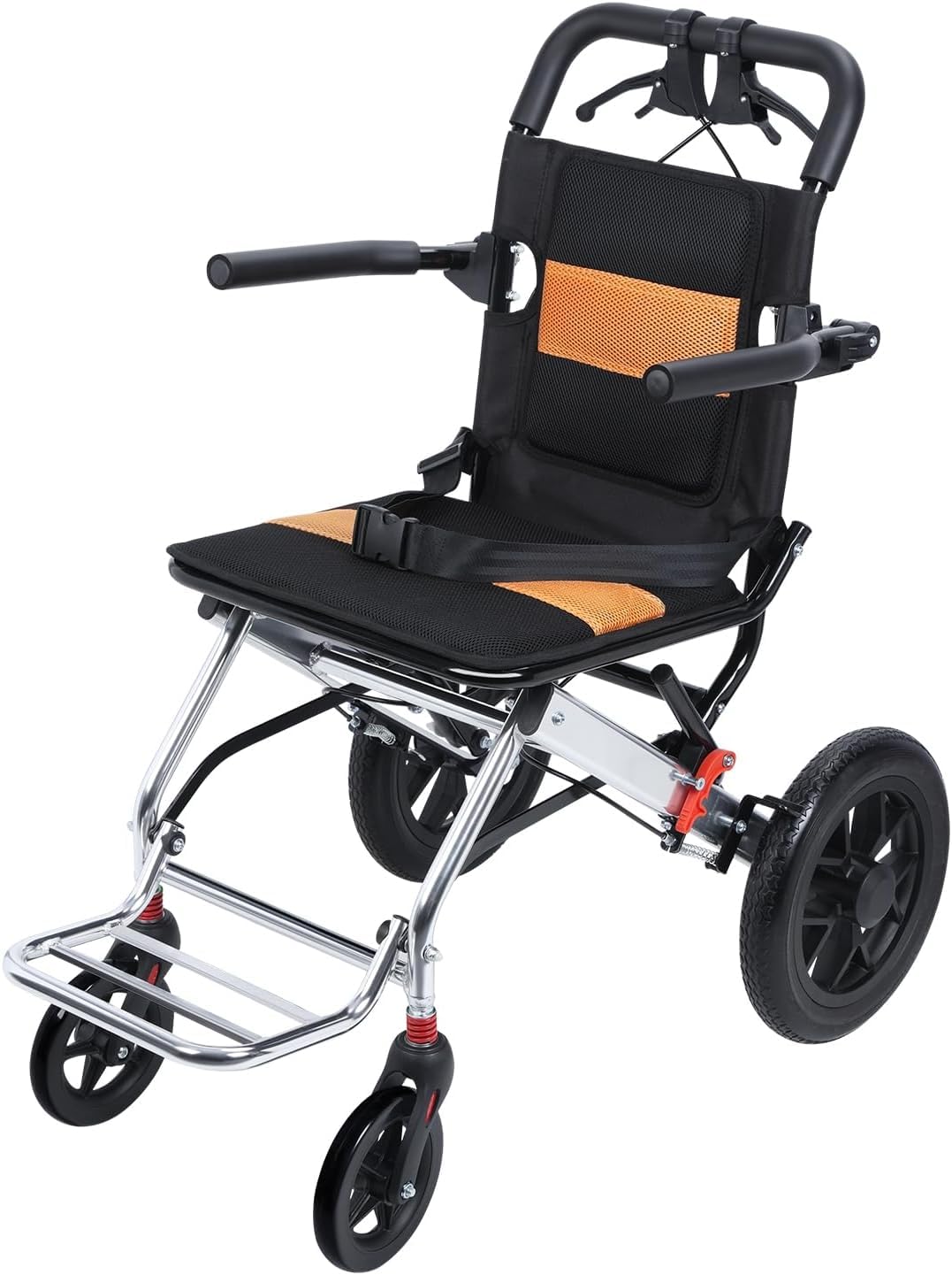 YGNVMCXJG Lightweight Foldable Transport Wheelchair for Adults – Portable Travel Chair with Adjustable Safety Strap