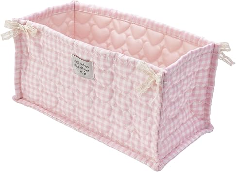 Sweet Heart-Shaped Fabric Basket with Bow, Quilted Storage Basket Desktop Storage Organiser for Toys, Clutter & Diaper, Perfect for Gifts and Home Decoration Pink, 30cm*15cm*15cm