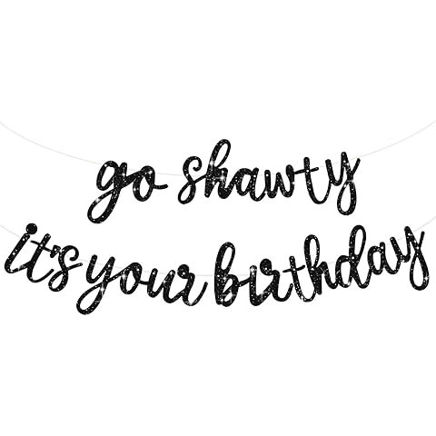 BEISHIDA Black Go Shawty It's Your Birthday Banner-11.4Feet, NO DIY-Hip Hop Theme Glitter Happy Birthday Banner - Pre-Strung - Black Rap Theme Happy Birthday Sign for Man Women birthday Party Supply