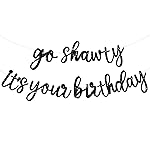 BEISHIDA Black Go Shawty It\'s Your Birthday Banner-11.4Feet, NO DIY-Hip Hop Theme Glitter Happy Birthday Banner - Pre-Strung - Black Rap Theme Happy Birthday Sign for Man Women birthday Party Supply