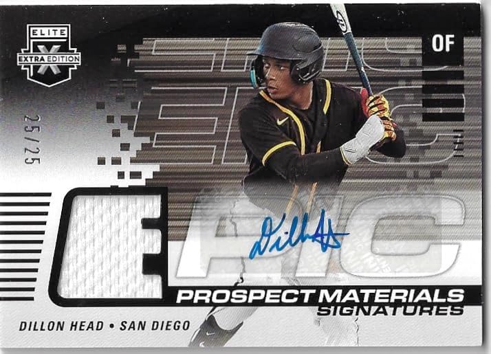 Dillon Head Autographed & Serial Numbered #25/25 Epic Materials Signature Game Used Jersery Relic Memorabilia Collectible Baseball Card - 2023 Panini Elite Extra Edition Baseball Card #EMS-DH (Marlins)