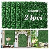 AOKIE 10'X10' Artificial Grass Wall, 24Pcs Boxwood Hedge Wall Panels UV-Anti Grass Backdrop Wall Decor, Greenery Privacy Hedge Screen for Indoor Outdoor Patio Balcony, Party Garden Fence (16.8 sq ft)