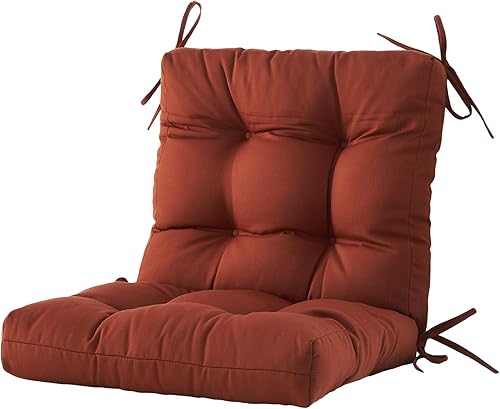 Miniatura 1 de Cojines para sillas de exterior, 40 x 20 x 4 pulgadas, cojín de mimbre grueso con respaldo bajo y lazos para muebles de patio, rojo ladrillo
