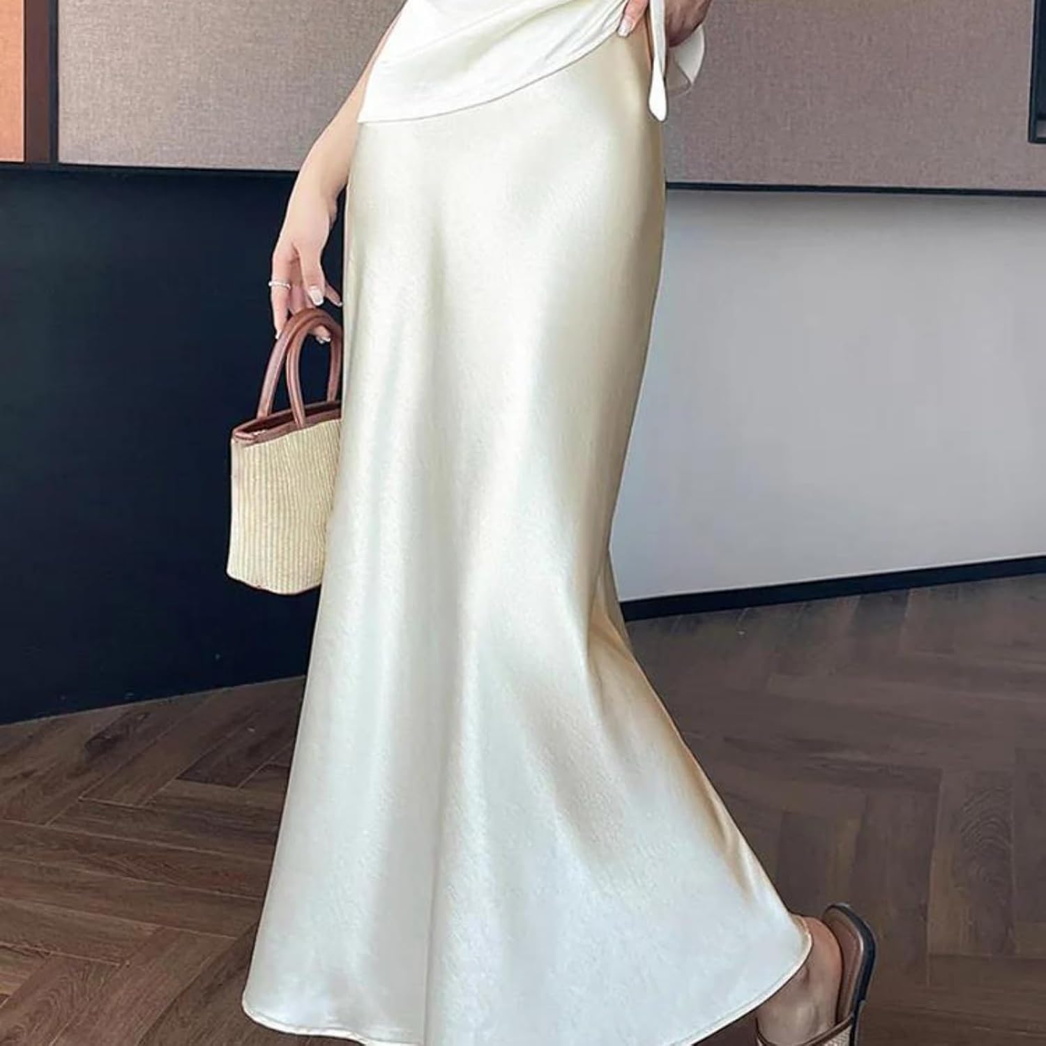 Women's Satin Maxi Skirt – High Waist Slim Fit Long Skirts, Casual Summer Fashion