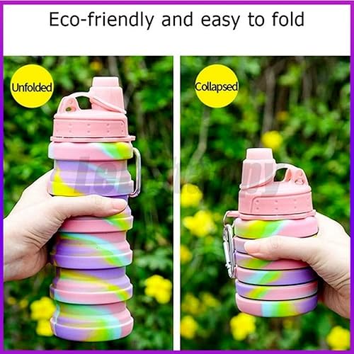 Miniatura 3 de Botellas de agua deportivas plegables de silicona de 16.9 fl oz, 16 onzas, tapa giratoria a prueba de fugas, sin BPA, retráctil, para el hogar, al