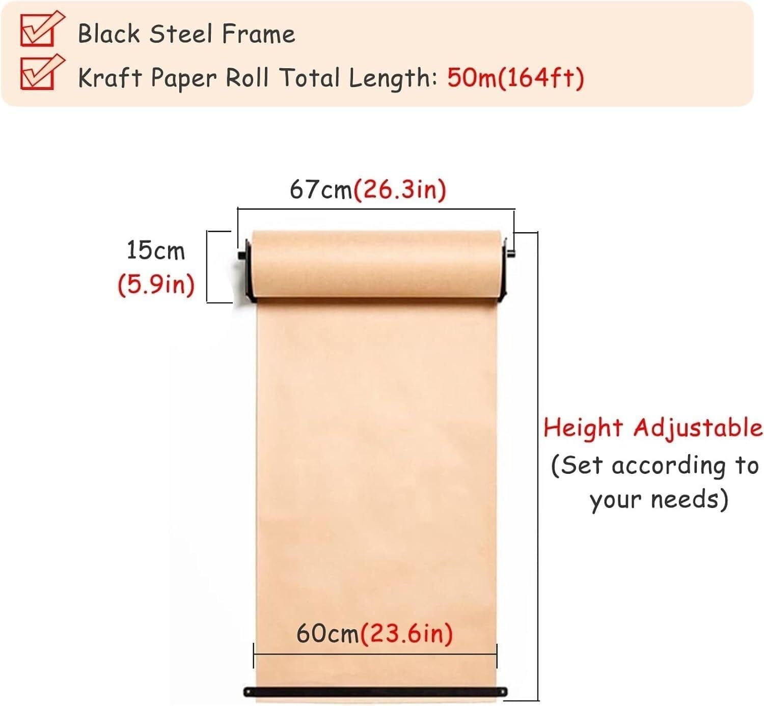 Rollen Packpapier zur Wandmontage Wandzeichnung für Kinder, inkl. 50 Meter Rollen Packpapier(Steel Frame Wide-67cm/26.3in)