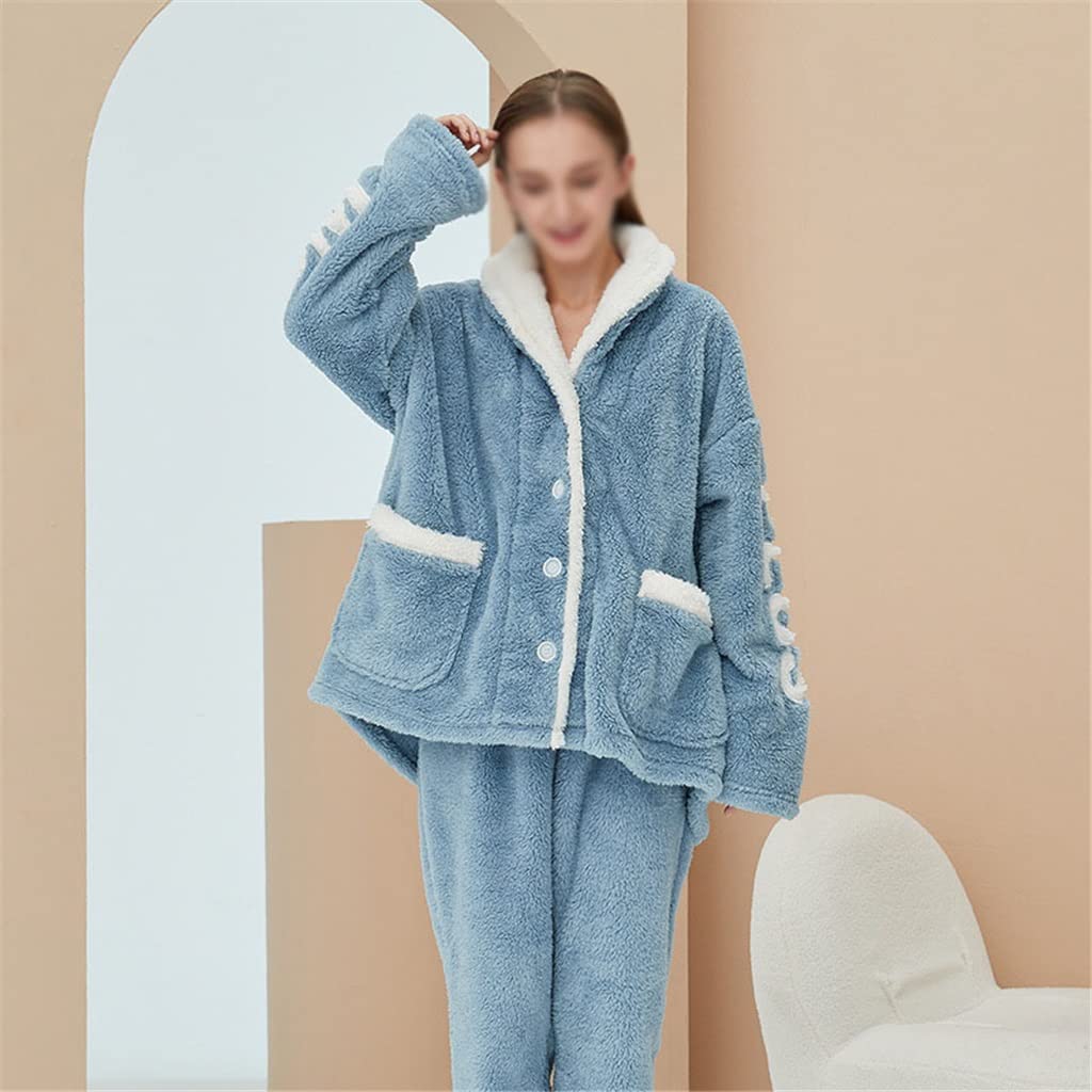 Pyjamas Winter-Korallen-Fleece-Frauen-Nachtwäsche Flanell-Pyjamas Dicker Warmer Homewear-Langarm-Hausanzug (Color : B, Size : M Code)