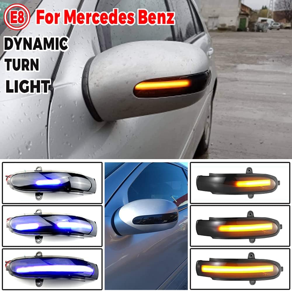 Led Flashing Water Dynamic Turn Signal Light Side Mirror Blinker Sequential Lamp For Benz C Class W203 S203 CL203 2001-2007 (Blue-Yellow)