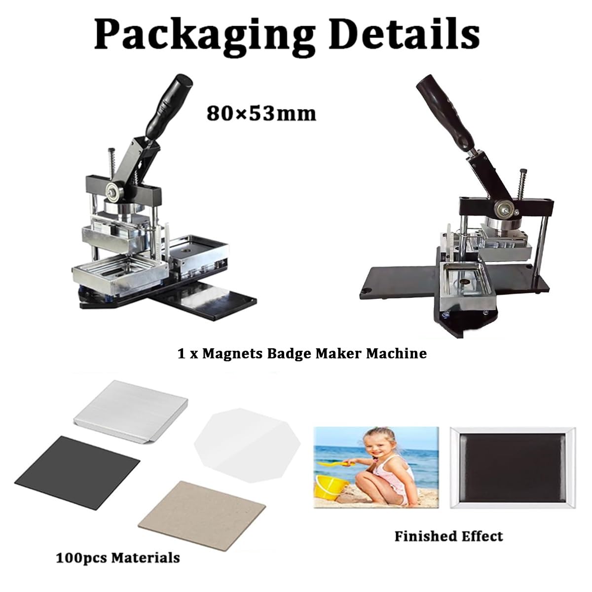 Kit de création de badges avec 100 pièces de bouton pour badges personnalisés et mini aimants rectangulaires, facile à utiliser pour projets personnels ou professionnels (80 x 53 mm)