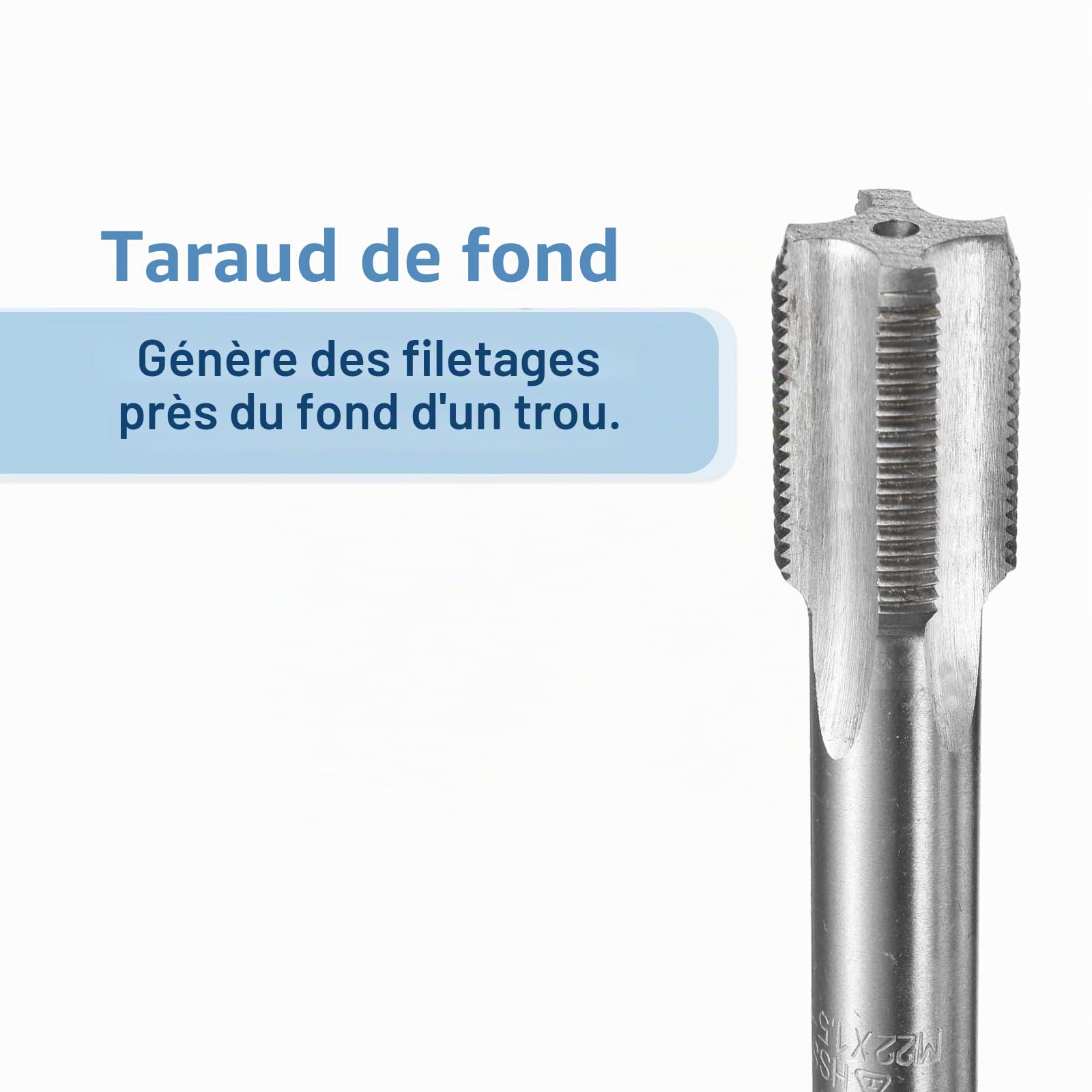 QUARKZMAN Taraud à main M22 x 1.5 H2 Taraud de fond à filetage métrique Style de fond Tarauds en acier rapide HSS6542 Canaux droits Outil de taraudage de vis