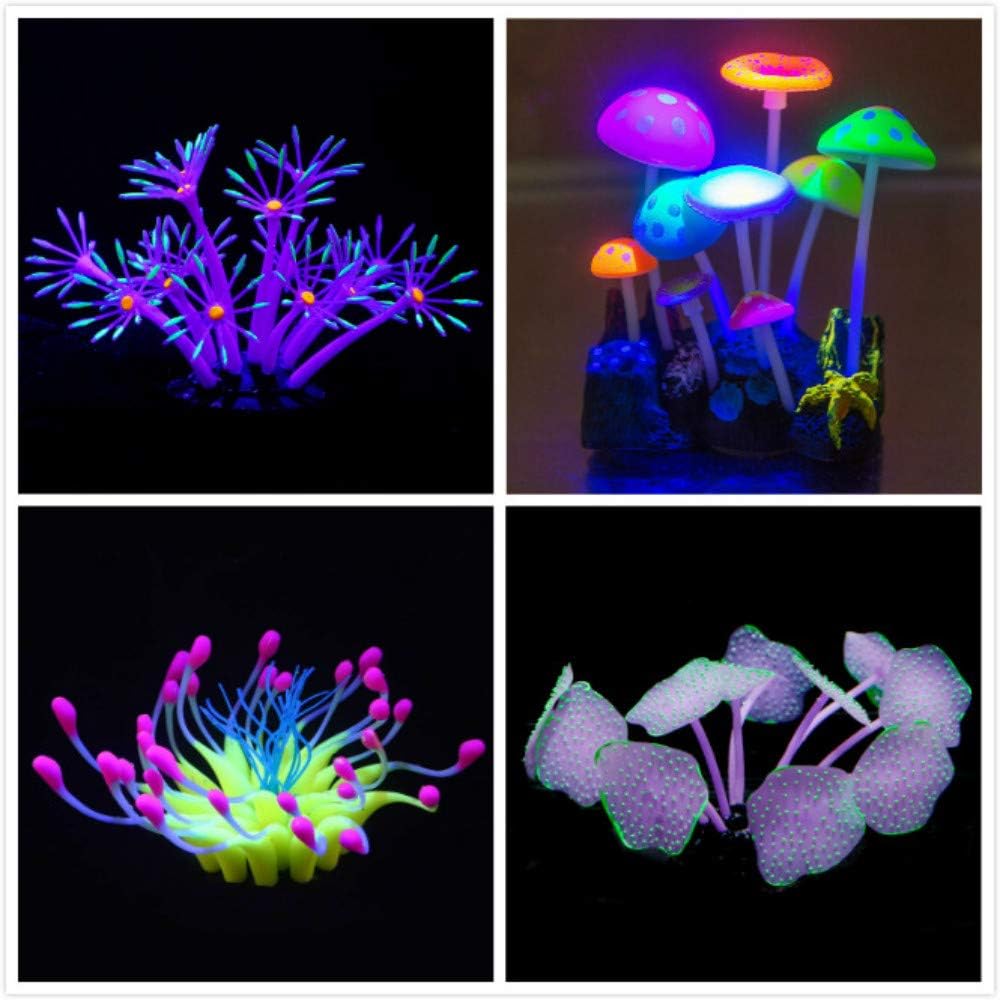 Aquarium Decorations,Simulation Coral Plant Fish Tank Decorations Glowing Silicone Accessories 4 Pieces