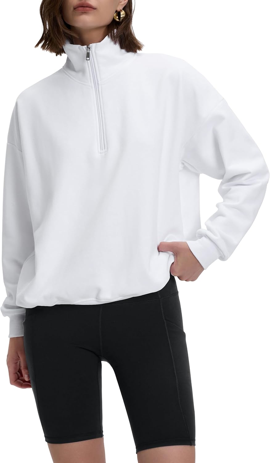 PrettyGuide Women's Lightweight Quarter Zip Oversized Sweatshirts Long Sleeve Fleece Pullover - Image 2