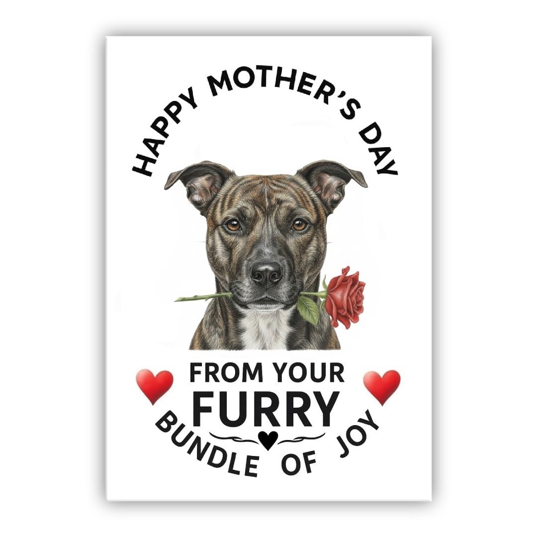 Mother’s Day Dog Card – Pet Mothers Day Greeting Card from the Dog - “Happy Mother’s Day” - Many Breeds Available (• Staffordshire Bull Terrier brindle – Staff terrier - Staffy)