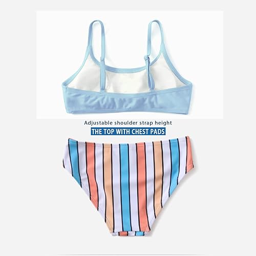 Miniatura 2 de MIENOE Trajes de baño de dos piezas para adolescentes con cuello en V y tirantes ajustables para niñas Bikini para niñas con almohadilla en el pecho