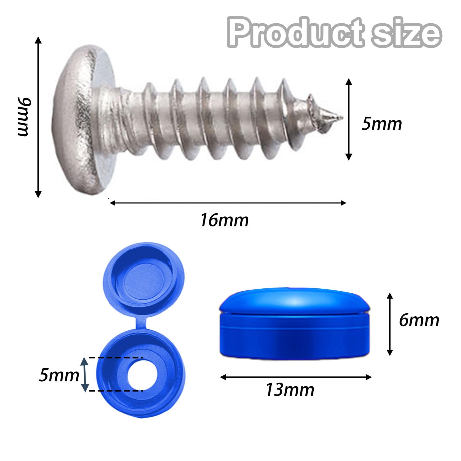 Juego de 8 tornillos de matrícula de acero inoxidable para matrícula, M5 x 16 mm, ideal para el montaje de matrículas