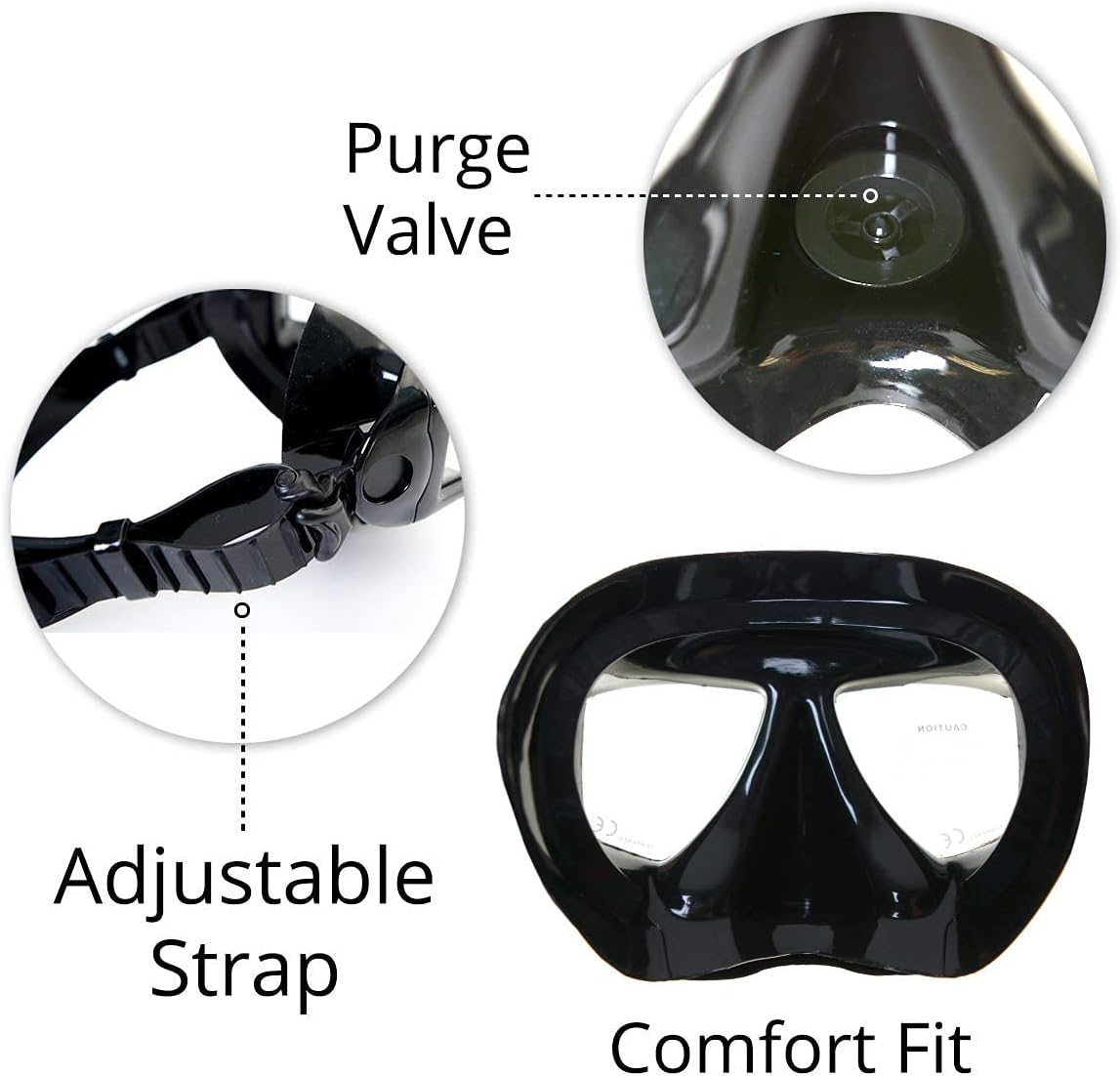 EVO Hammerhead+ Dive Mask 4 Lens Panoramic Diving Mask with Purge Valve, Freediving, Snorkel, Scuba Mask for Men Women, Easily Adjustable for Great Fit