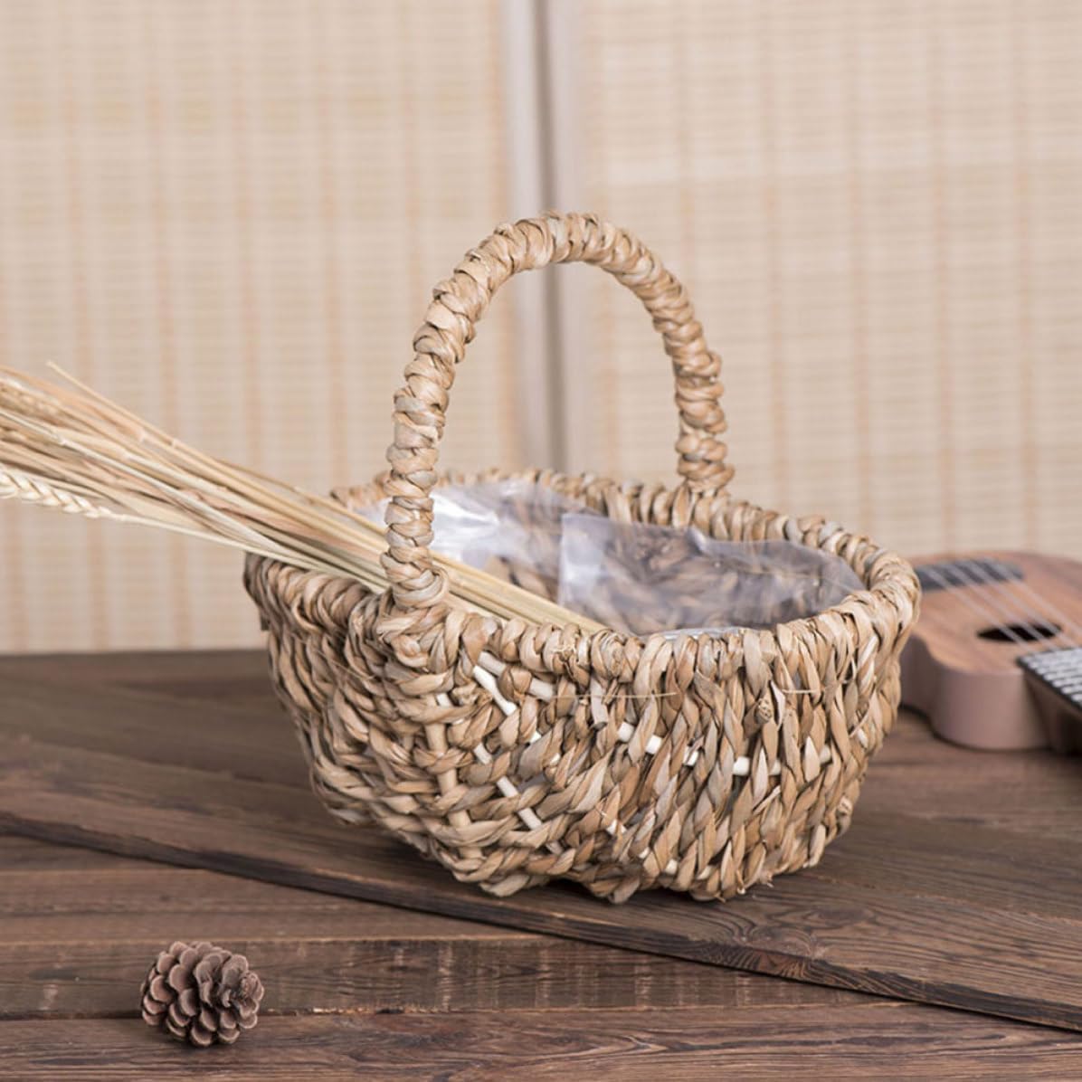 Hand Woven Flower Basket, Wicker Portable Arrangement Basket image 5