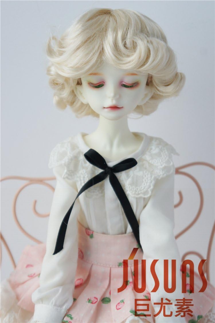 JD369 7-8inch 18-20CM Cupid Smart Curly BJD Wigs 1/4 MSD Synthetic Mohair Doll Hair Vinyl Doll Accessories (Blond)