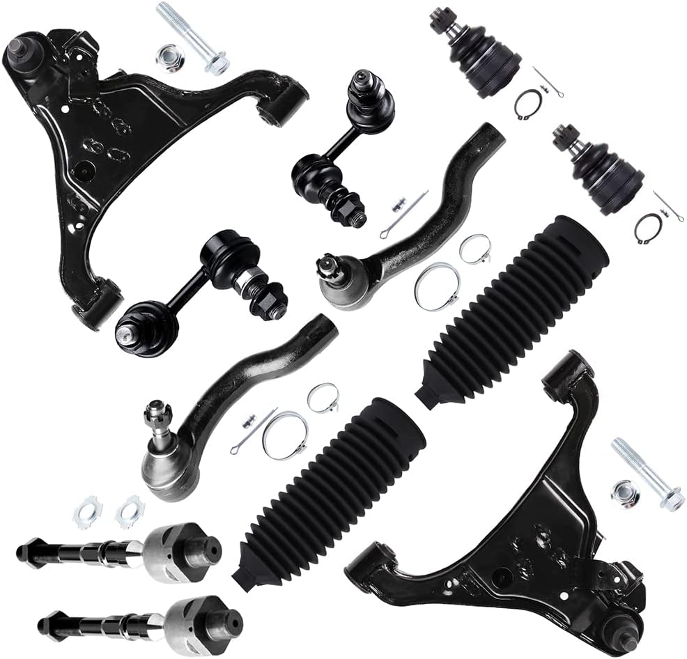 12pc Set Front Lower Control Arm with Ball Joint Upper Ball Joint Tie Rod End w/Boot Sway Bar Link Suspension Kit Replacement for 2005-2016 for Nissan Frontier Xterra 2005-2012 for Nissan Pathfinder