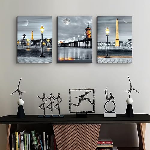 Miniatura 3 de MHARTK66 Decoración de pared para dormitorio familiar, arte de pared para sala de estar, decoración de pared moderna para baño, vistas nocturnas,